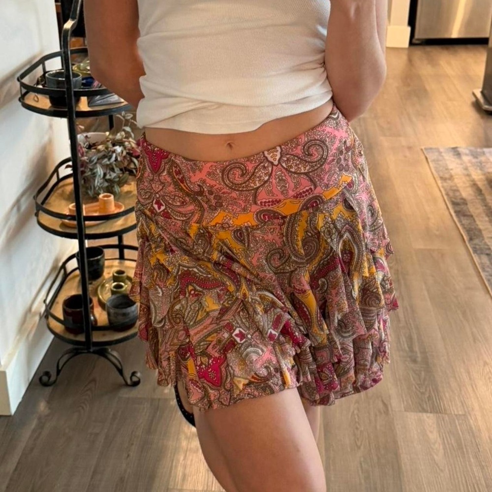 Y2K boho INC paisley tiered ruffle flowy skirt